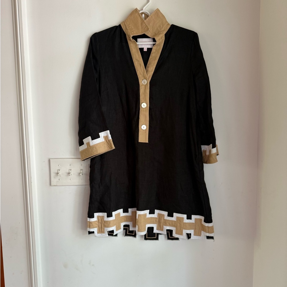 Tuckernuck Blair Eadie Collab Black and Tan Linen Dress